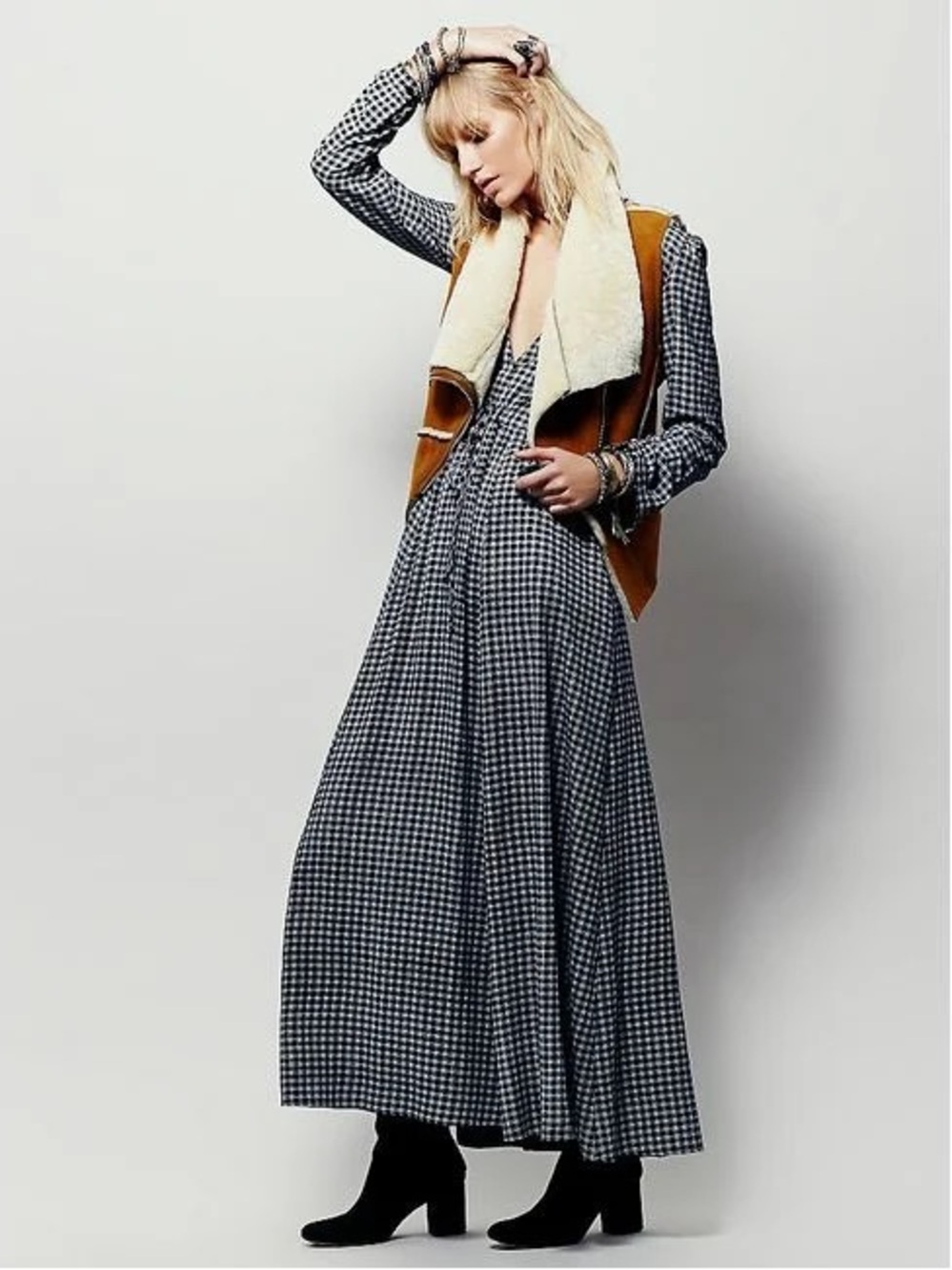 Christy Dawn Audrey Maxi Dress Navy Blue Check Plaid Size Small - Picture 14 of 17